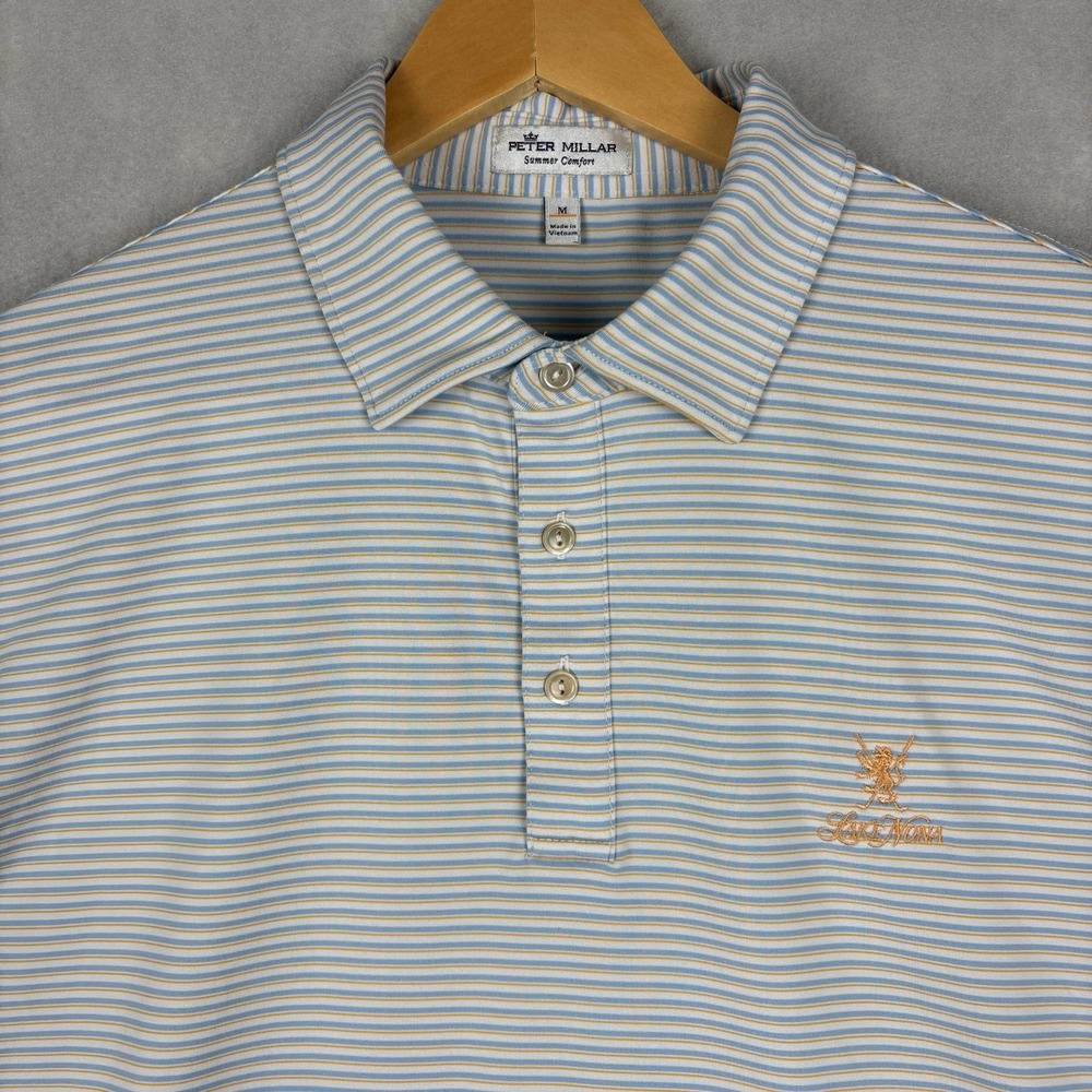 Peter Millar Summer Comfort Polo Mens Medium White Blue Striped Performance Golf